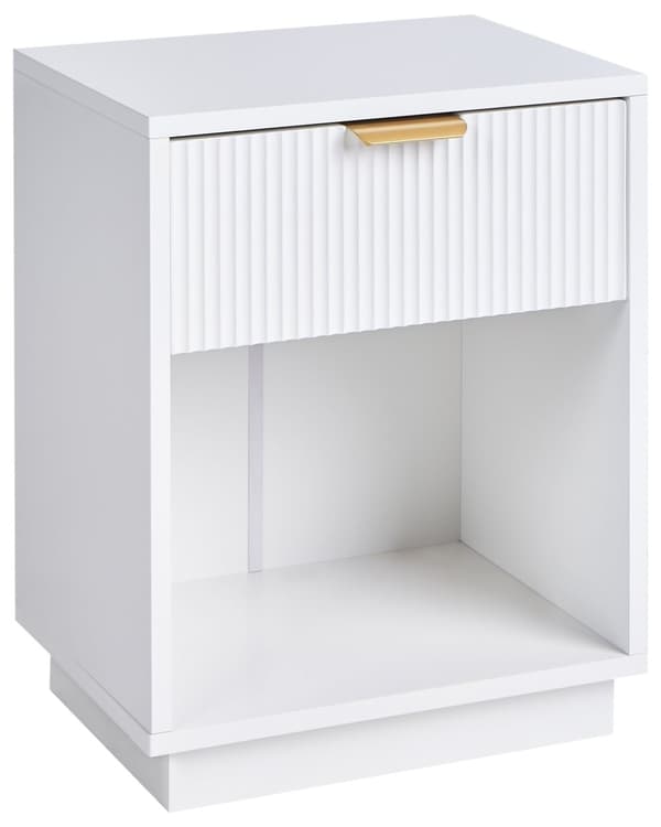 Sengebord hvid MDF 1 opbevaringsskuffe 1 hylde guld håndtag moderne soveværelse design