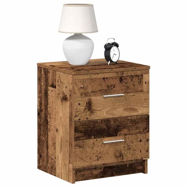 Sängbord 2 st med 2 lådor åldrat trä 40x36x50 cm