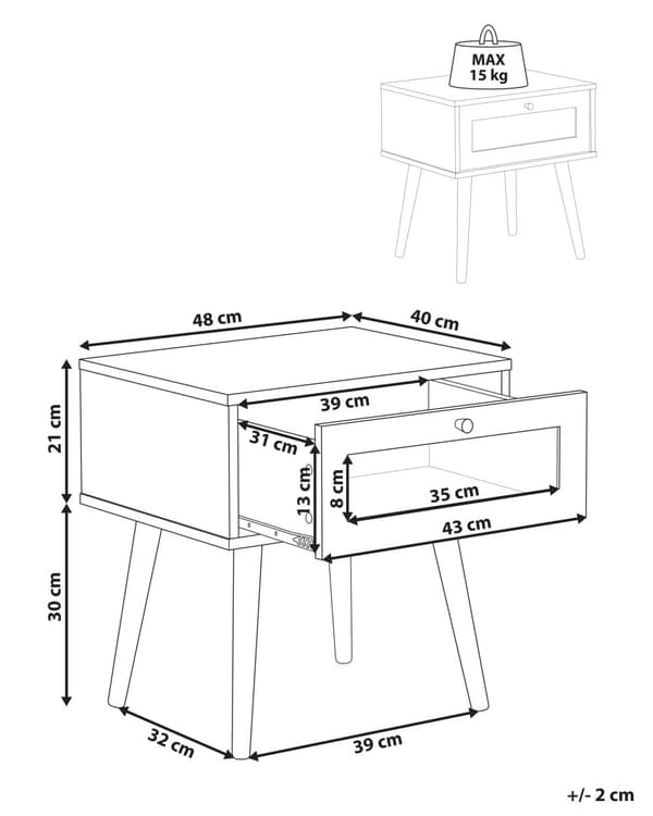 Sengebord Lysebrun Sponplate Bein i Furu 1 Oppbevaringsskuff med Glassdører Minimalistisk Stil