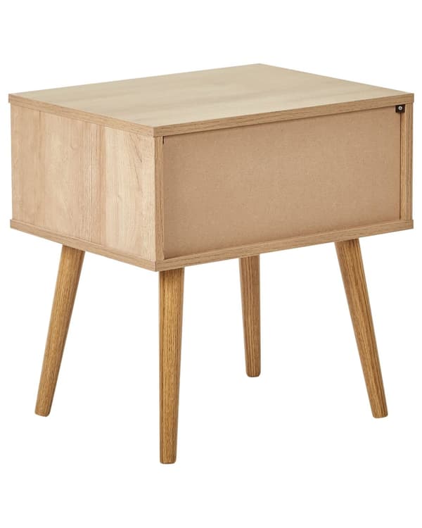 Sengebord Lysebrun Sponplate Bein i Furu 1 Oppbevaringsskuff med Glassdører Minimalistisk Stil