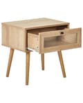 Miniatyrbillede 4 af 9: Natbord lyst træ spånplade fyrretræ ben 1 skuffe glasdør opbevaring minimalistisk stil