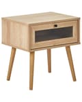 Miniatyrbillede 1 af 9: Natbord lyst træ spånplade fyrretræ ben 1 skuffe glasdør opbevaring minimalistisk stil