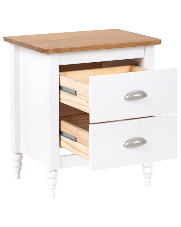 Nattbord Hvit og lyst tre 2 skuffer Retro Stil Design til Soverom
