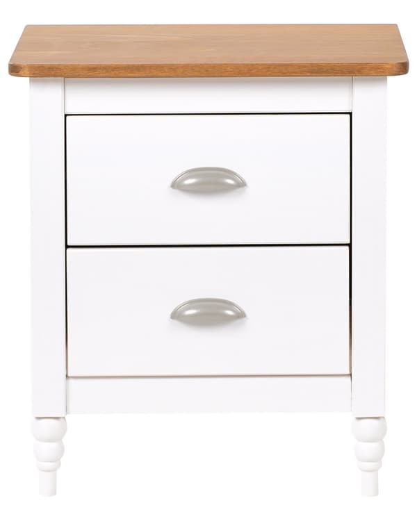 Nattbord Hvit og lyst tre 2 skuffer Retro Stil Design til Soverom