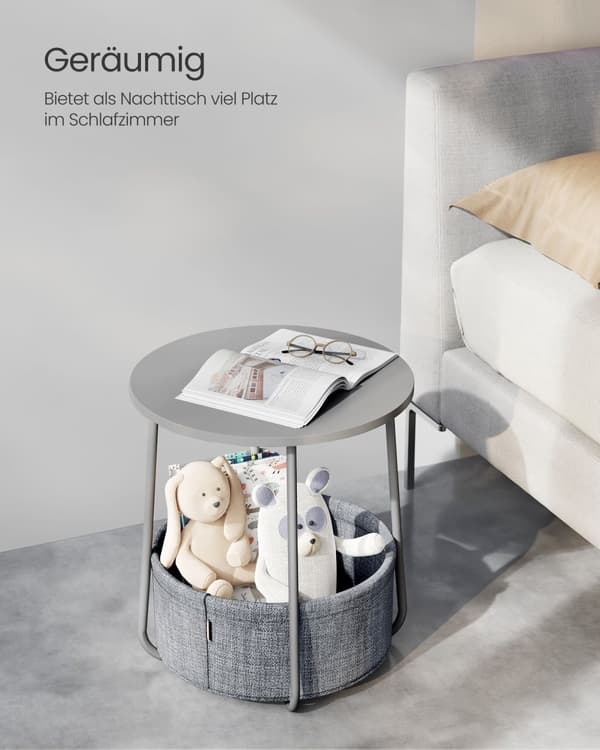 Moderne natbord med stofkurv, natbord, Dove Grey + Slate Grey