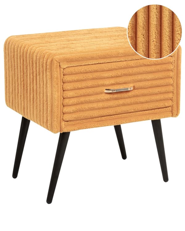 Nattbord Oransje Kordfløyel 1 Skuff Moderne design Soverom Oppbevaring Småbord