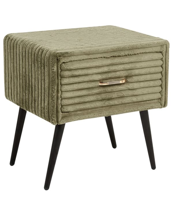 Nattbord Grønn Kordfløyel 1 Skuff Moderne design Soverom Oppbevaring Småbord