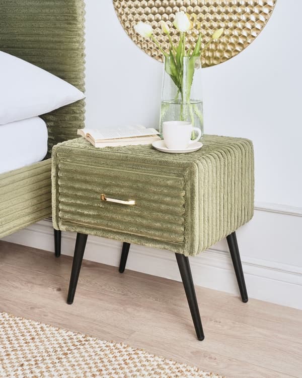 Nattbord Grønn Kordfløyel 1 Skuff Moderne design Soverom Oppbevaring Småbord