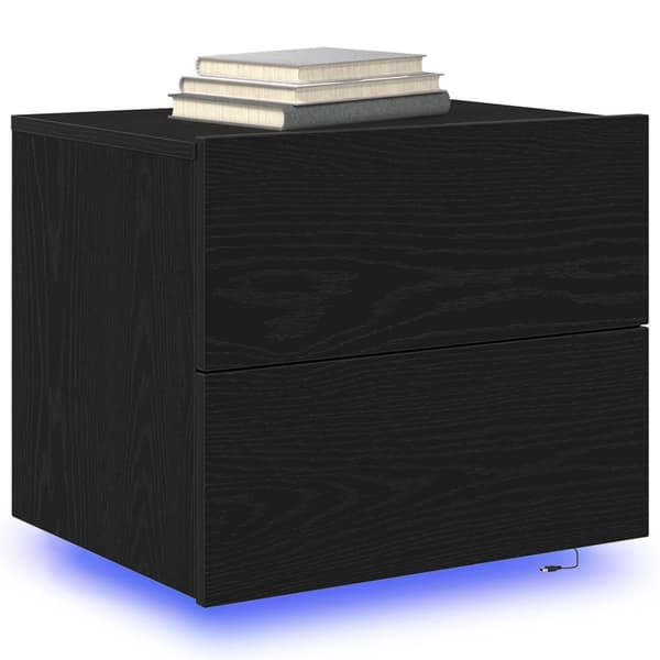 vidaXL Yöpöytä LED-valolla Musta Tammi 50x39x41 cm