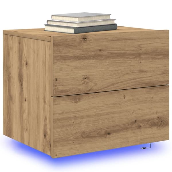 vidaXL Nattbord med LED veggmontert i artisanal eik 50x39x41 cm