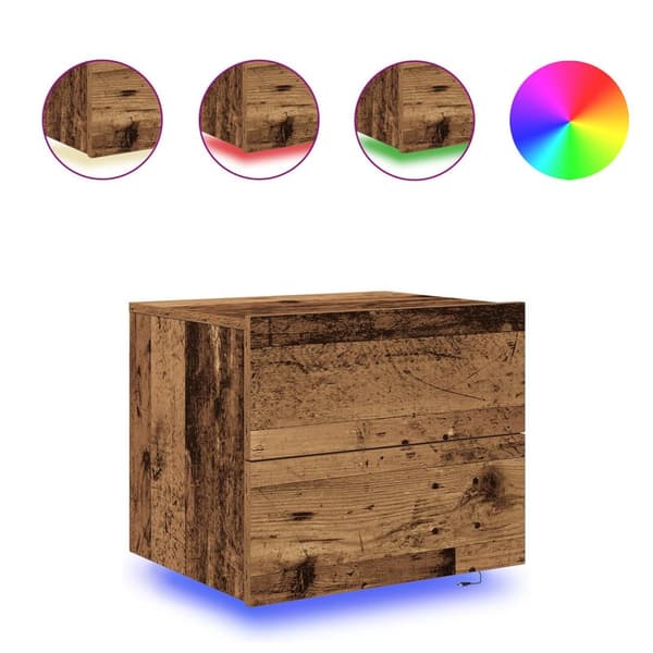 vidaXL Yöpöytä LED-valolla, Seinään asennettu vanha puu 50x39x41 cm