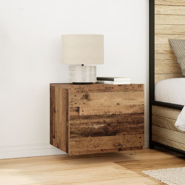 vidaXL Yöpöytä LED-valolla, Seinään asennettu vanha puu 50x39x41 cm