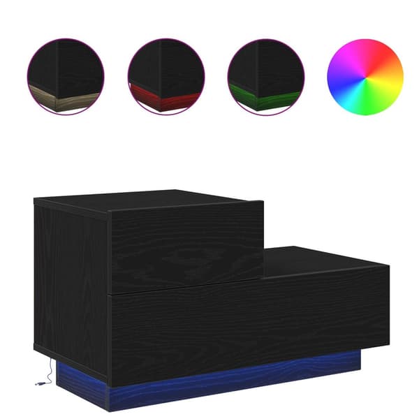 vidaXL Yöpöytä LED-valoilla Musta Tammi 100x36x49 cm