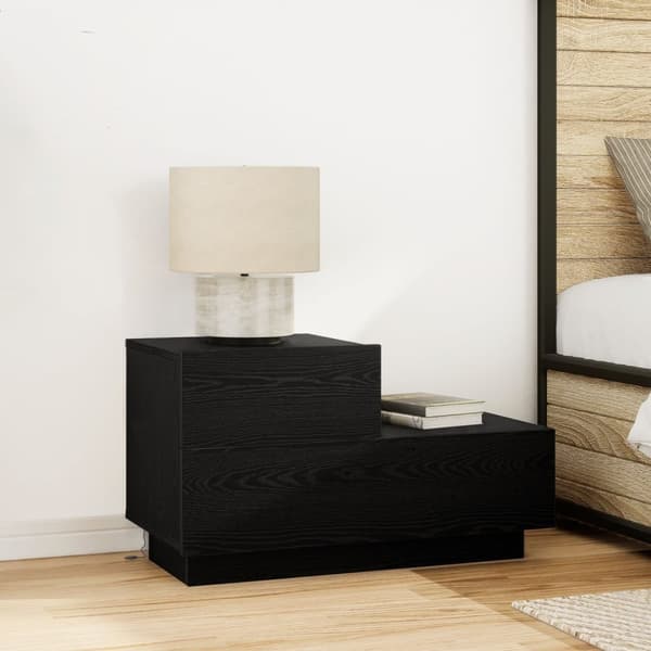 vidaXL Yöpöytä LED-valoilla Musta Tammi 100x36x49 cm