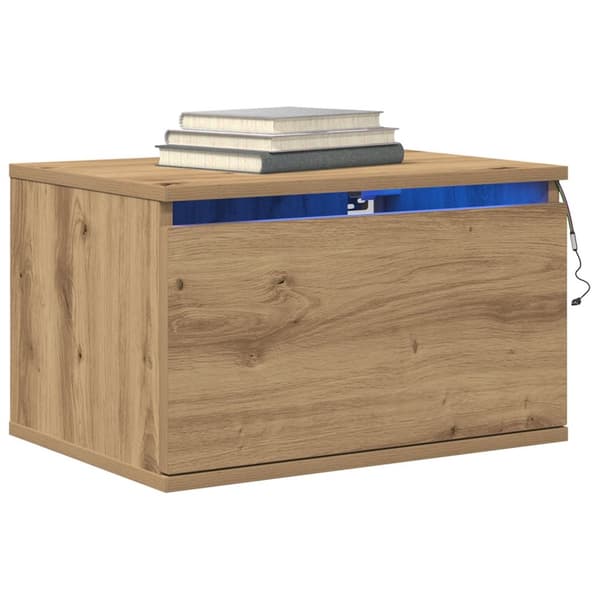 vidaXL Nattbord med LED Veggmontert Artisan Eik 50x36x30 cm