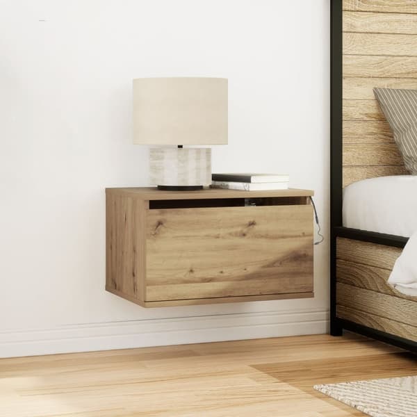 vidaXL Nattbord med LED Veggmontert Artisan Eik 50x36x30 cm