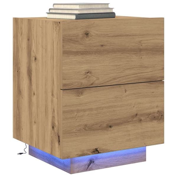 vidaXL Yöpöytä LED-valoilla Artisan Tammi 45x40x55 cm