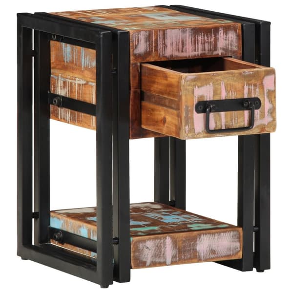vidaXL Sengebord Flerfarvet Solidt genbrugstræ, Jern 40 x 40 x 40 cm