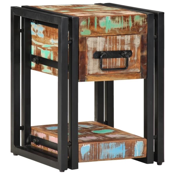 vidaXL Sengebord Flerfarvet Solidt genbrugstræ, Jern 40 x 40 x 40 cm