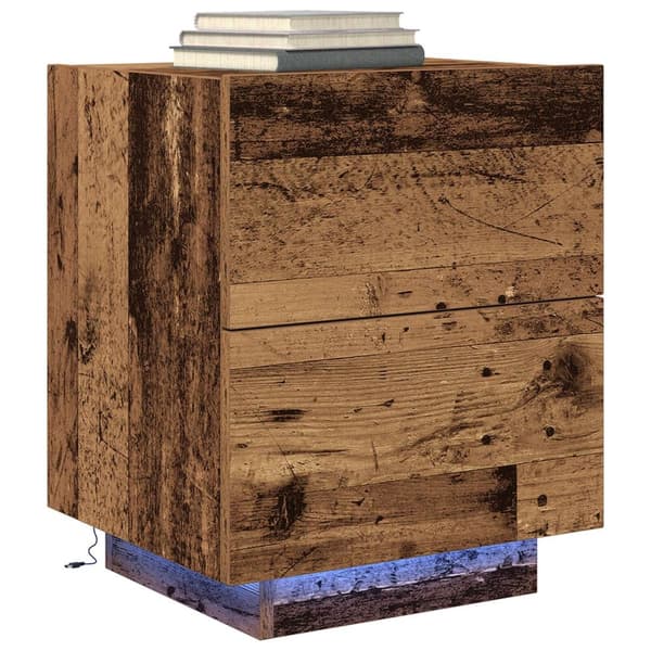 vidaXL Nattbord med LED-lamper 2 stk Gamle tre 45x40x55 cm