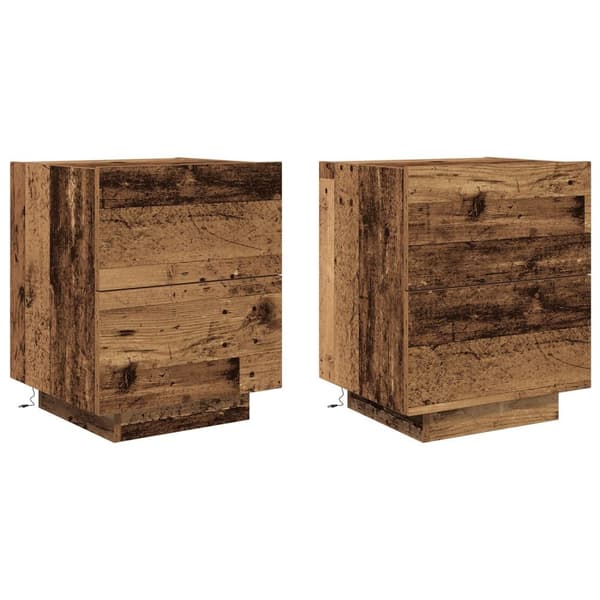 vidaXL Nattbord med LED-lamper 2 stk Gamle tre 45x40x55 cm
