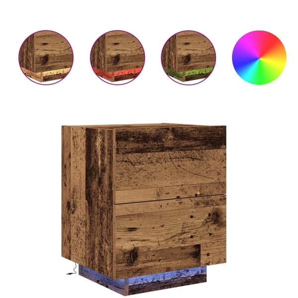 vidaXL Nattbord med LED-lamper 2 stk Gamle tre 45x40x55 cm