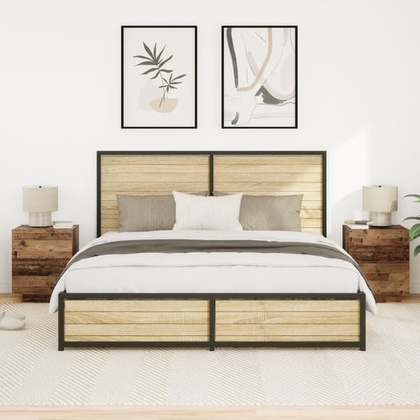 vidaXL Nattbord med LED-lamper 2 stk Gamle tre 45x40x55 cm