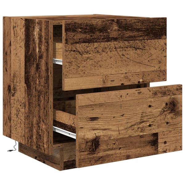 vidaXL Nattbord med LED-lamper 2 stk Gamle tre 45x40x55 cm