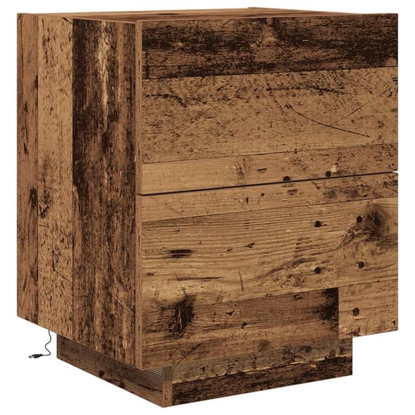 vidaXL Nattbord med LED-lamper 2 stk Gamle tre 45x40x55 cm