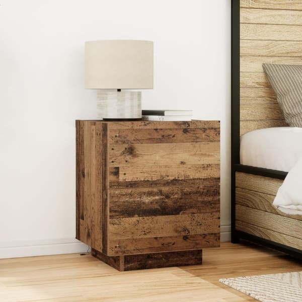 vidaXL Nattbord med LED-lamper 2 stk Gamle tre 45x40x55 cm