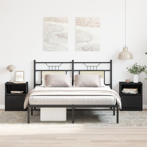 vidaXL Sengebord Sæt af 2 Sort Eg Træ 40x40x50 cm Sengebord