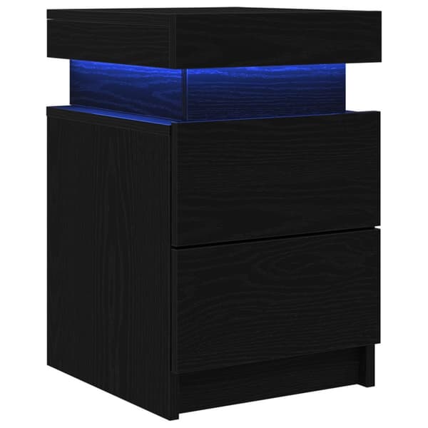 vidaXL Nattbord med LED-lys 2 stk Svart Eik 35x39x55 cm