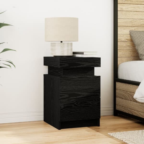 vidaXL Nattbord med LED-lys 2 stk Svart Eik 35x39x55 cm