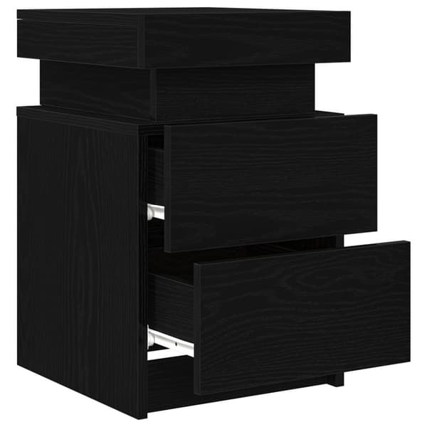 vidaXL Nattbord med LED-lys 2 stk Svart Eik 35x39x55 cm