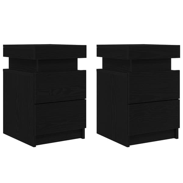 vidaXL Nattbord med LED-lys 2 stk Svart Eik 35x39x55 cm