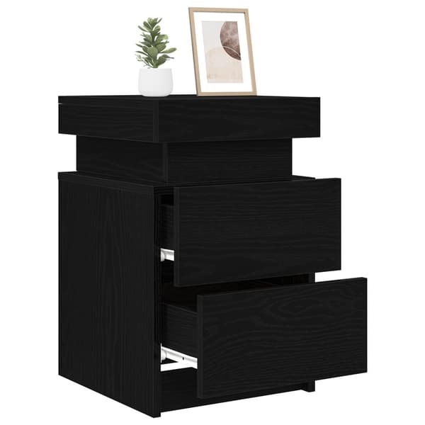 vidaXL Nattbord med LED-lys 2 stk Svart Eik 35x39x55 cm