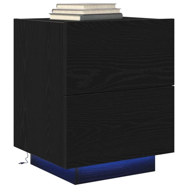 vidaXL Sengebord Sort egetræ Massivt egetræ Medium Natbord