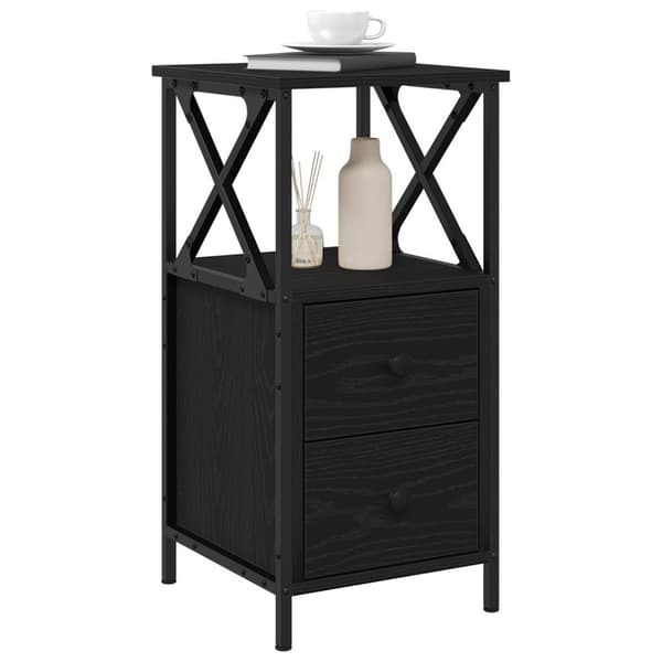 vidaXL Sengekabinet Sort egetræ MDF, Metal Mellem Sengebord