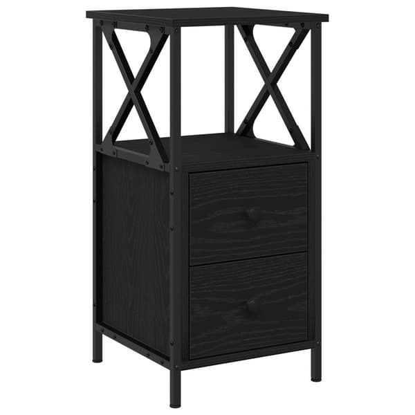 vidaXL Sengekabinet Sort egetræ MDF, Metal Mellem Sengebord