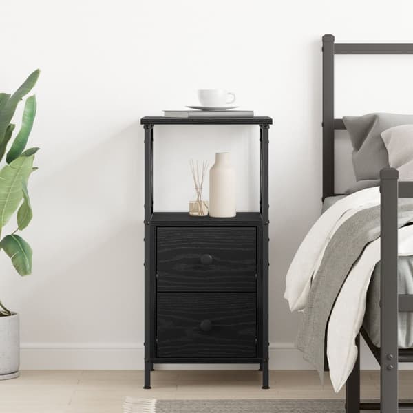 vidaXL Sengekabinet Sort egetræ MDF, Metal Mellem Sengebord