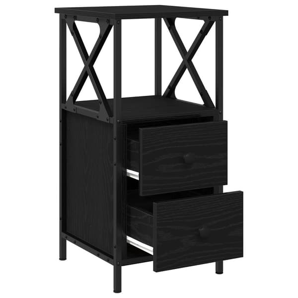 vidaXL Sengekabinet Sort egetræ MDF, Metal Mellem Sengebord