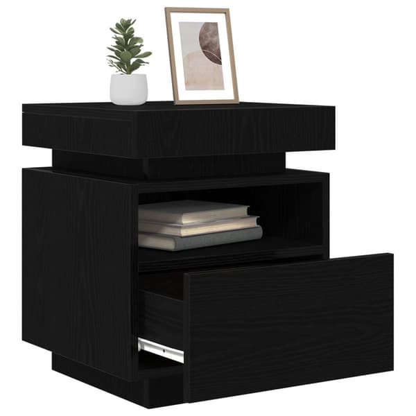 vidaXL Yöpöytä LED-valoilla 2 kpl Musta Tammi 40x39x48,5 cm