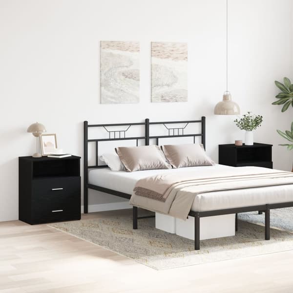 vidaXL Bed Cabinet Sæt af 2 Sort egetræ Konstrueret træ 50 x 32 x 60 cm