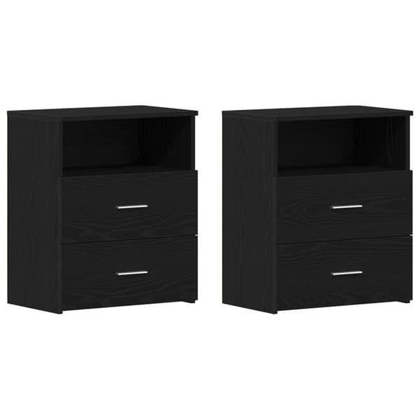 vidaXL Bed Cabinet Sæt af 2 Sort egetræ Konstrueret træ 50 x 32 x 60 cm