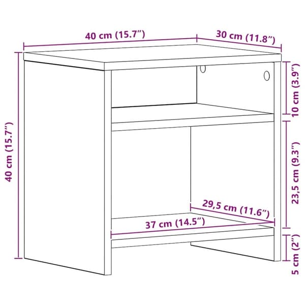 vidaXL Nattbord svart eik 40x30x40 cm konstruert tre
