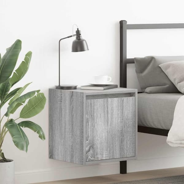 vidaXL Seinäkiinnitettävät yöpöydät 2 kpl harmaa Sonoma 38x34x40 cm