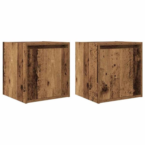 vidaXL Seinäkiinnitettävät yöpöydät 2 kpl vanhaa puuta 38x34x40 cm