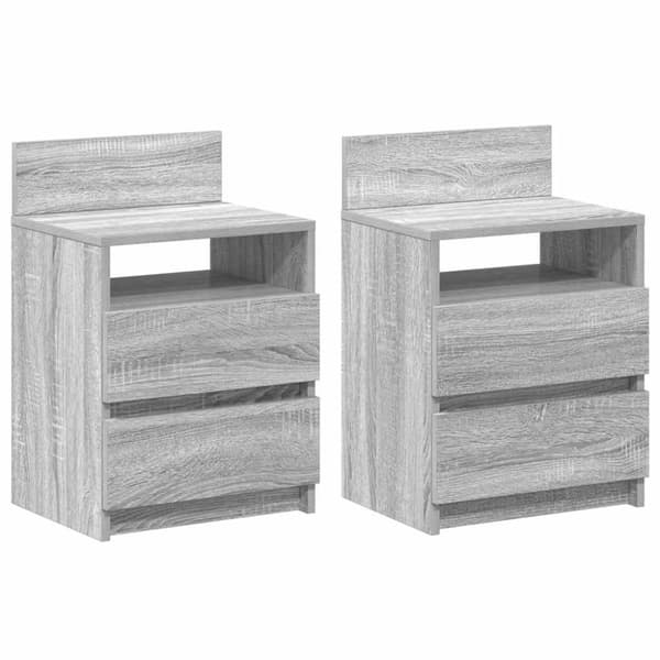 vidaXL sengeborde 2 stk. med 2 skuffer 40x33x60 cm grå sonoma-eg