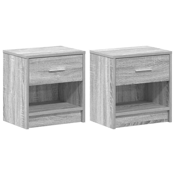 vidaXL sengeborde 2 stk. med skuffe 39x28x41 cm grå sonoma-eg