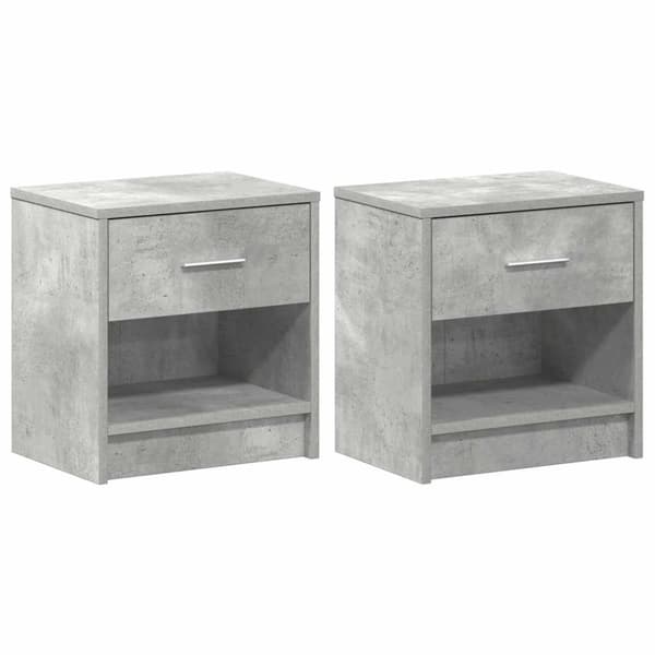 vidaXL Sängbord 2 st med låda betonggrå 39x28x41 cm